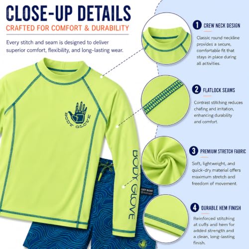 Image of Body Glove Boys Swim Set - 2 Piece Boys Swim Trunks with Rash Guard UV Protection Swimsuit Kids Bathing Suits (Sizes 4-12)