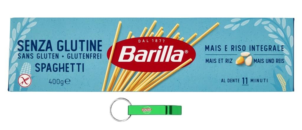 12x Barilla Pasta Spaghetti Senza Glutine,Glutenfreie Nudeln aus weißem Mais, gelbem Mais und braunem Reis 400g + Beni Culinari Kostenloser Schlüsselanhänger