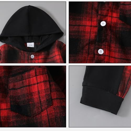 Image of OLMRJKD Toddler Baby Boy Clothes Plaid Long Sleeve Hoodie Sweatshirt + Pants 2pcs Boys Outfit Set