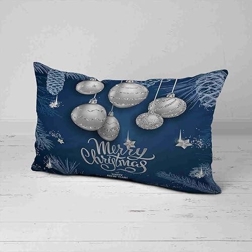 Miniatura 3 de Funda de cojín azul marino con diseño de esferas de Feliz Navidad, decoración de invierno, diseño de ramas de pino de nieve, funda de cojín para