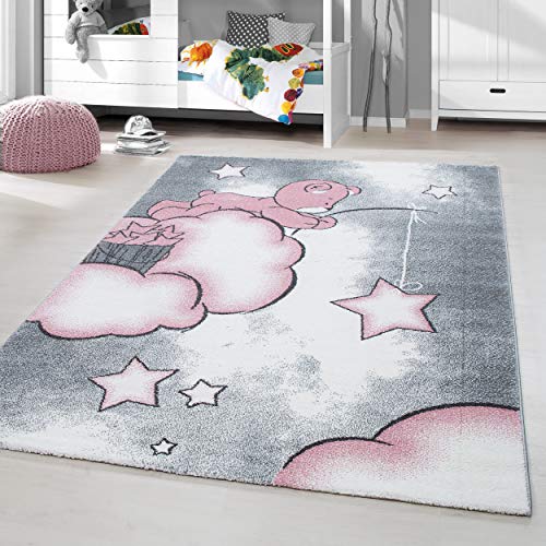 HomebyHome Tappeto per Bambini Tappeto Cameretta Bambino Disegno Orso Rosa