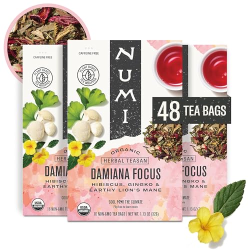 Image of Numi Organic Damiana Focus Tea, 48 Herbal Tea Bags, Caffeine Free