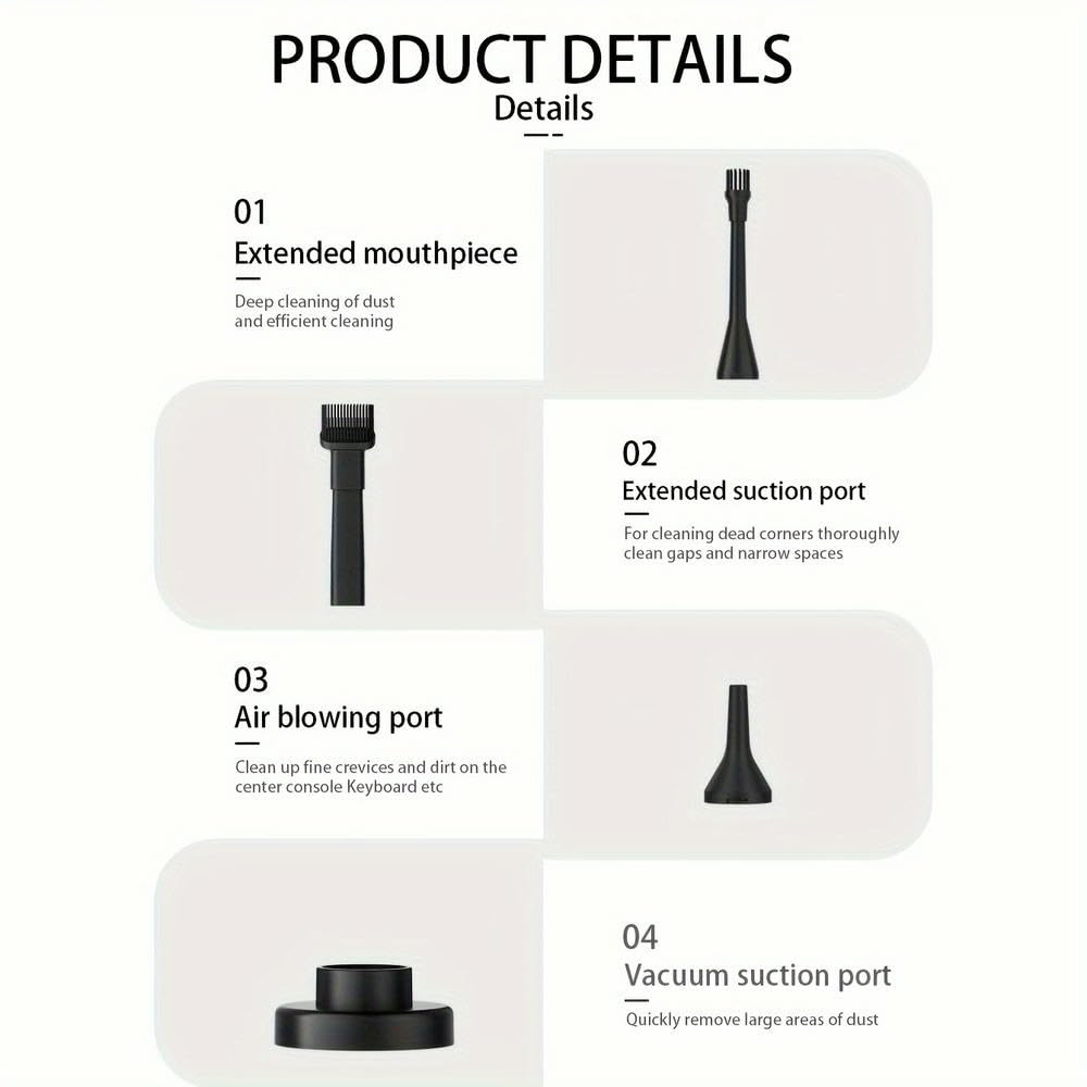 SYJYM Aspiradora de Mano inalámbrica - Doble Limpieza, eficiente y compacta, Mini colector de Polvo Recargable por USB para automóvil, Boquilla Liviana de Doble Uso, filtración de Cabello y hollín