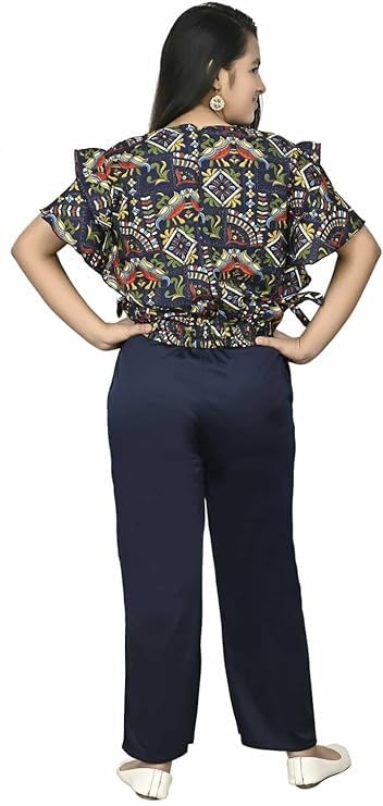 Image of Girls /Kids Printed Floral Designer Top and Palazzo Set Crop Top and Palazzo Set Printed /Fancy Palazzo and top Set for Girls with tie in Waist