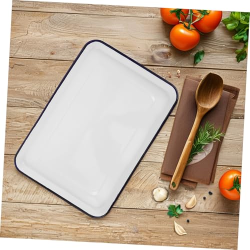 Plateau de cuisson rectangulaire émail blanc rétro NUOBESTY résistant pour le service à table