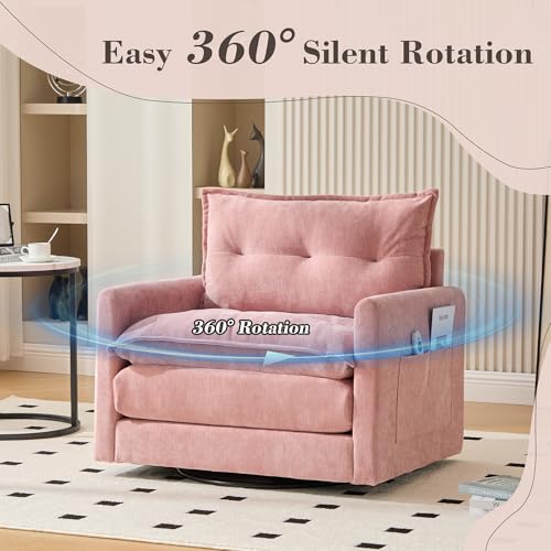 Sillón giratorio tapizado chenille rosa miniatura 4