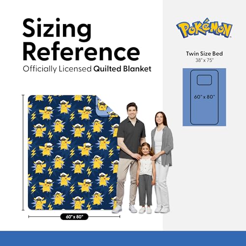 Image of Northwest Pokemon Electric Captain Quilted Throw Blanket, Pikachu Adventure Artwork, Soft and Comfy for Bedding for Bed Couch, 60 x 80 inches