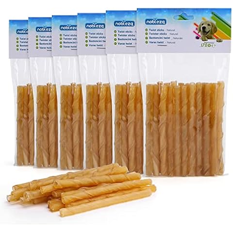Nobleza - Palos para Perros 100% Natural, 125mm x 10mm (120 Unidades), Palitos Piel Perro Snack, bajo Contenido graso, Alta en proteína, no se Usan aditivos o conservantes Artificiales Cover