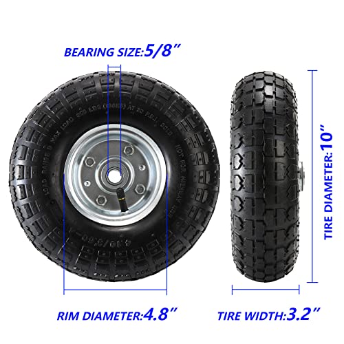 yarlung 2 pack pneumatic air filled tires 10 inch tire wheel for hand truck 410350-434 heavy-duty replacement wheels for garden cart all purpose utility cart 22534offset hub 5834bearings