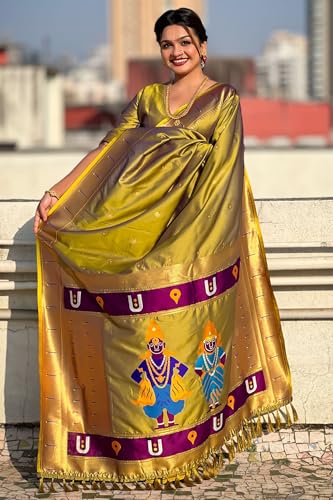 Image of SGF11 Women's Kanjivaram Paithani Silk Saree With Unstitched Blouse Piece