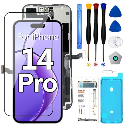 for iPhone 14 Pro Screen Replacement 6.1 inch LCD Display 3D Touch Digitizer Full Assemblywith Repair Tool Kits Waterproof TapeScreen Protectorfor Model A2890 A2650 A2889 A2892