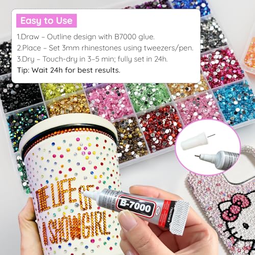 Image of 50000Pcs Resin Rhinestones for Bedazzling Kit, 48 Color 3mm Flatback Gems for Crafting Diamond Art with Jewelry Glue & Tools for Nail Book Painting