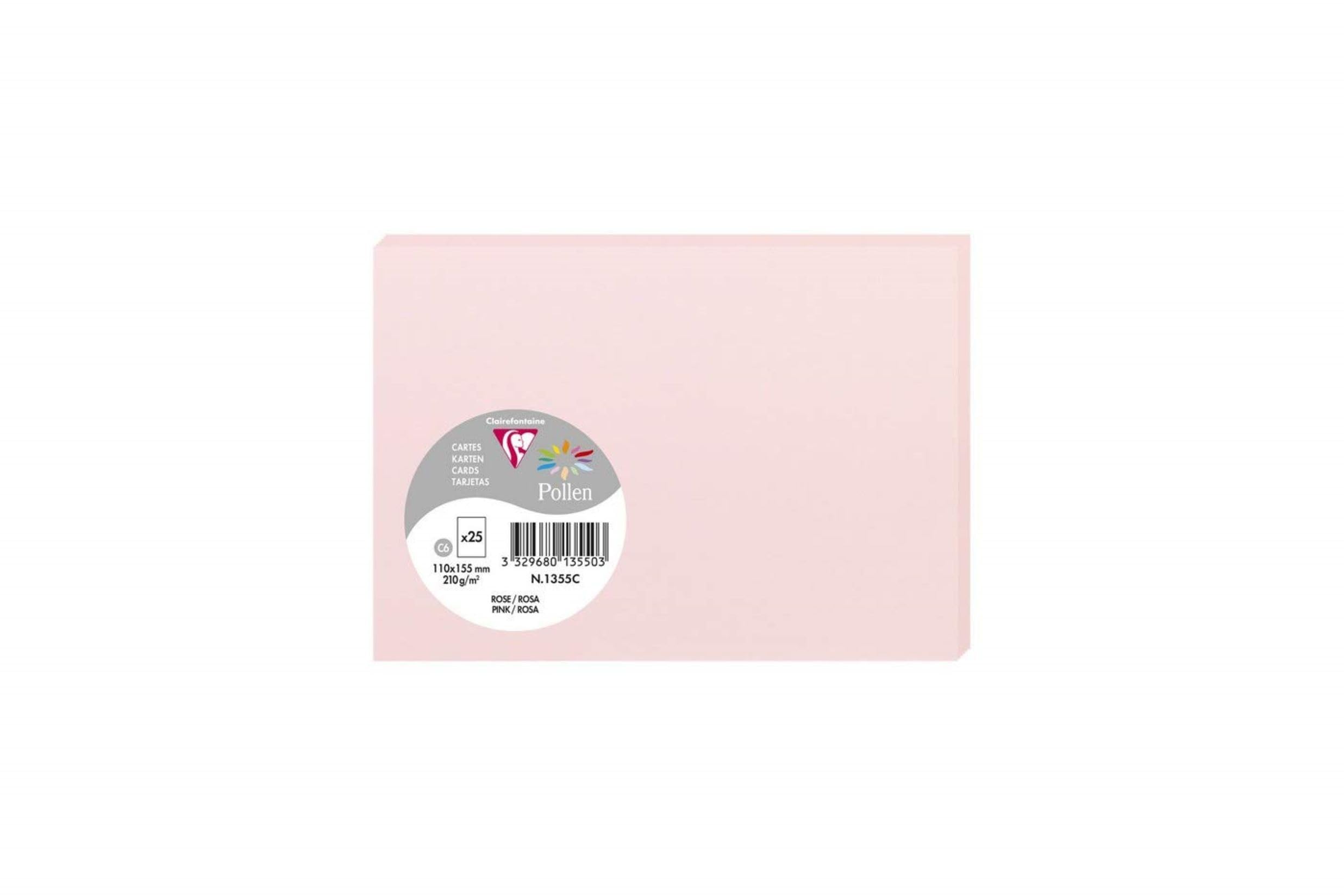 Clairefontaine 1355C Pack of 25 Plain Cards Format C6 11x15,5cm 210gsm Pink Events and Correspondence Invitation Cards - Pollen Range - Smooth Premium Paper
