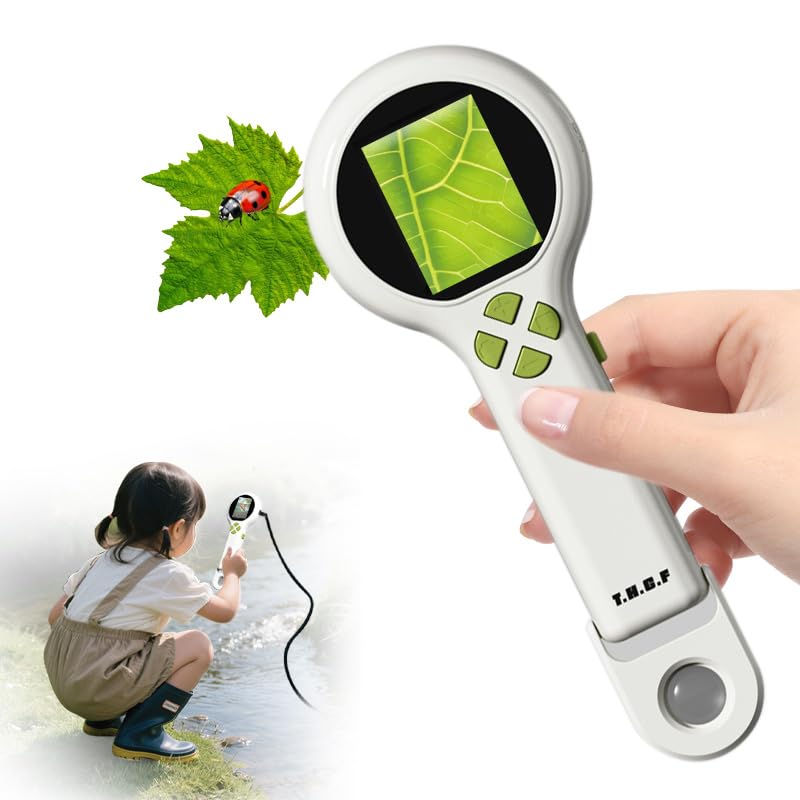 Microscopio 2 en 1 para niños con cable endoscopio, microscopio digital de bolsillo de hasta 500 aumentos, pantalla HD, foto y vídeo, luz LED, carga USB, juguete educativo al aire libre, regalo