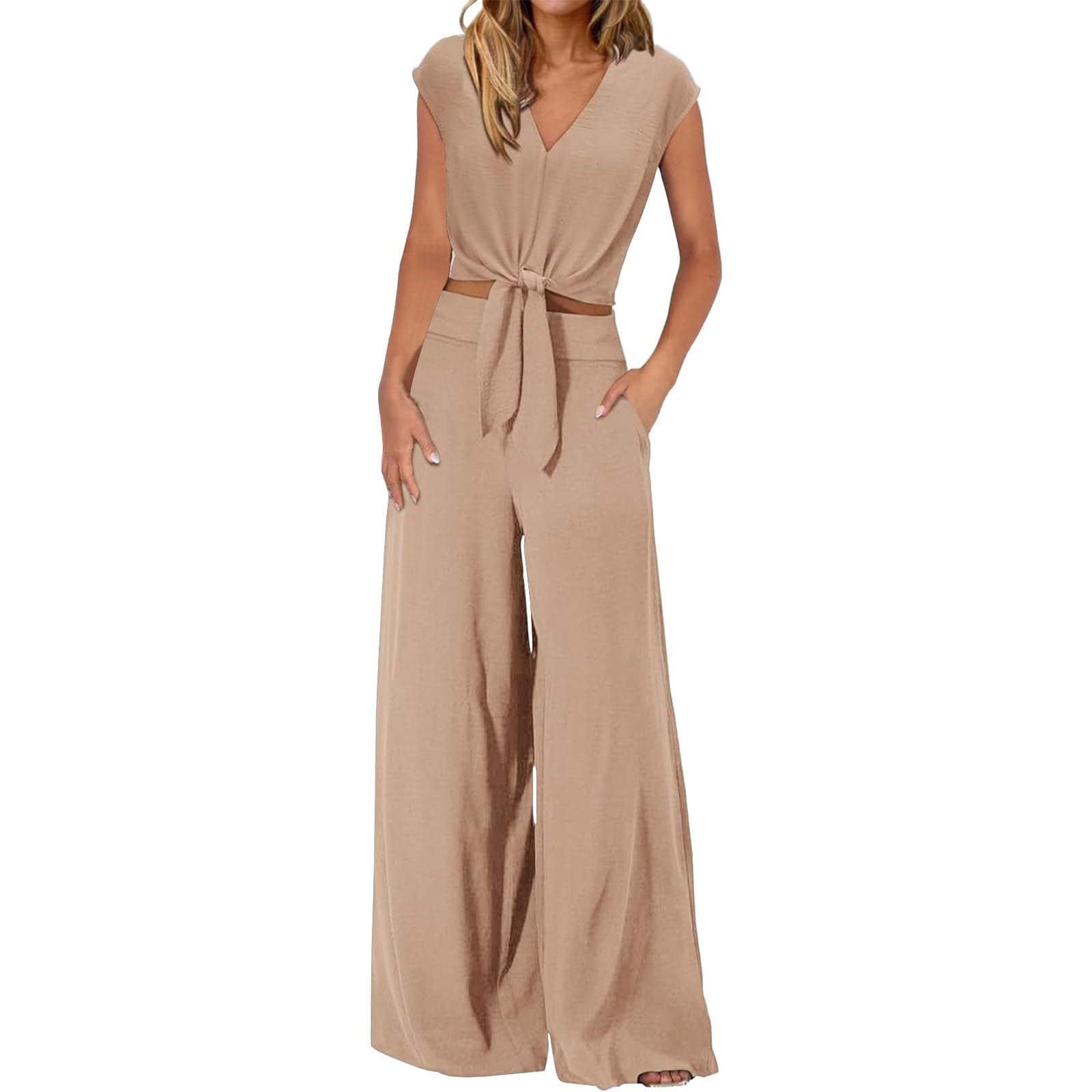 Generic 2024 Chandal Mujer Completo Original Conjunto Moda Casual Mujer Conjunto Mujer Vestir Dos Piezas Vestir Elegante Pantalones Largos Y Blusas Sin Mangas Conjunto Verano Para Elegante Ropa