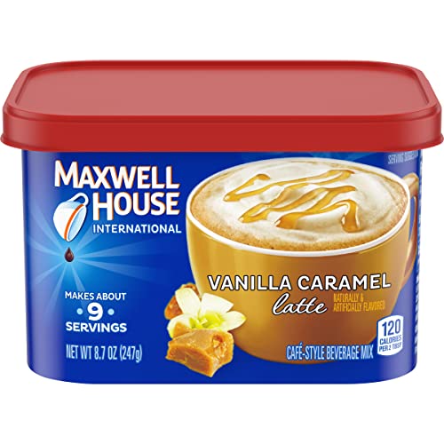 Maxwell House International Cafe Flavored Instant Coffee, Vanilla Caramel Latte, 8.7 oz Canister (Pack of 4) (Limited Edition)