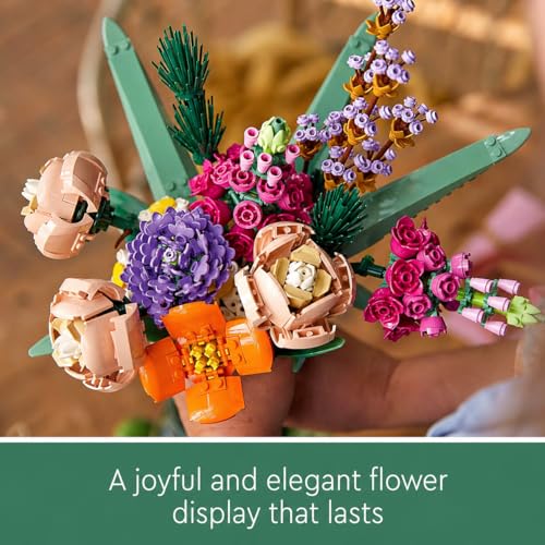 Image of Flower Bouquet Building Blocks Set | Botanical Artificial Flower Decor Toy (756 Pieces) | DIY Creative Brick Bouquet for Home & Office Decoration