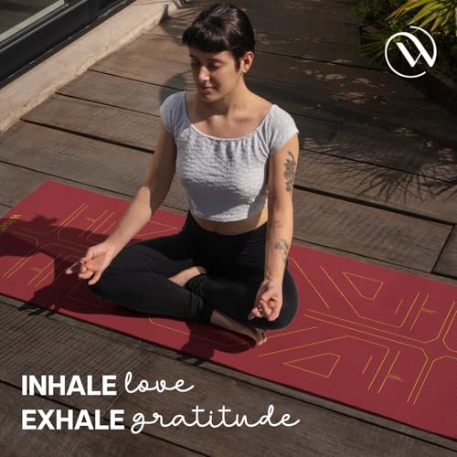 Image of Wiselife Tru Body Alignment Yoga Mat + Sleek Yoga Strap For Men And Women | Non-Slip Textured Extra Wide & Thick | Pro Balance Tpe Exercise Mat For Home, Pilates, Gym & Fitness (6Mm, Wine)