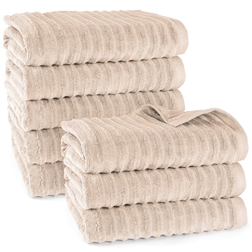 Pure Label Badetuch - 8er-Pack 70x140cm aus 100% Baumwolle - saugstark, schnelltrockend & weich - Duschtücher mit Anhängeschlaufe - Oeko-TEX Zertifiziert - Beige