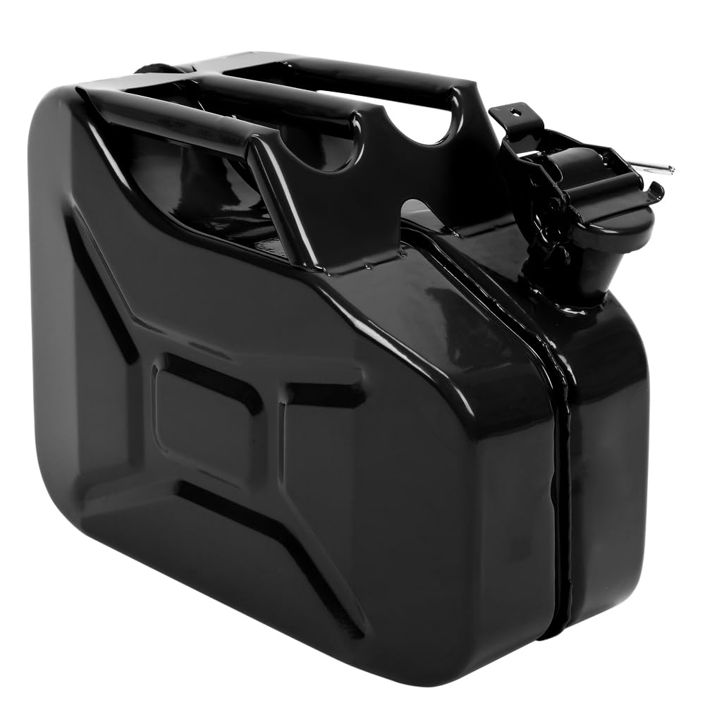 LEADZM Benzinkanister 10L Metall Kraftstoffkanister mit Flexibler Ausgießer Schwarz