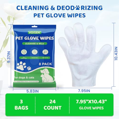 Image of VOISEN Pet Glove Wipes for Dogs,24 Pcs Pet Cleaning Gloves,Dog Wipes Cleaning Deodorizing,Unscented Thick Pet Wipes for Nourish Fur Daily Care and Travel