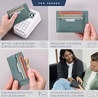 VON HEESEN Echtleder RFID Kartenetui aus Nappa-Leder - 9 Fächer - Querformat Kreditkartenetui für Damen & Herren (Türkis - Silver-Pine) – Ansicht 2