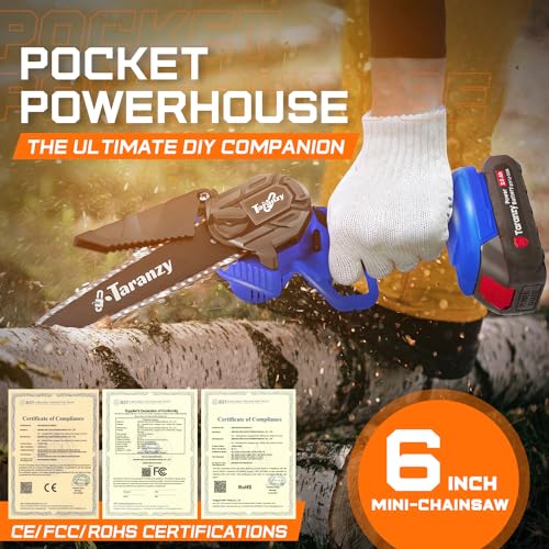 Taranzy Mini-Chainsaw 6 Inch, Super Powerful Mini Chainsaw Cordless, 2024 Cordless Chainsaw, Battery Chainsaw, Mini Chain Saw, Hand Chainsaw [Real Seniors Friendly], [Extra Safety] - Thumbnail 2