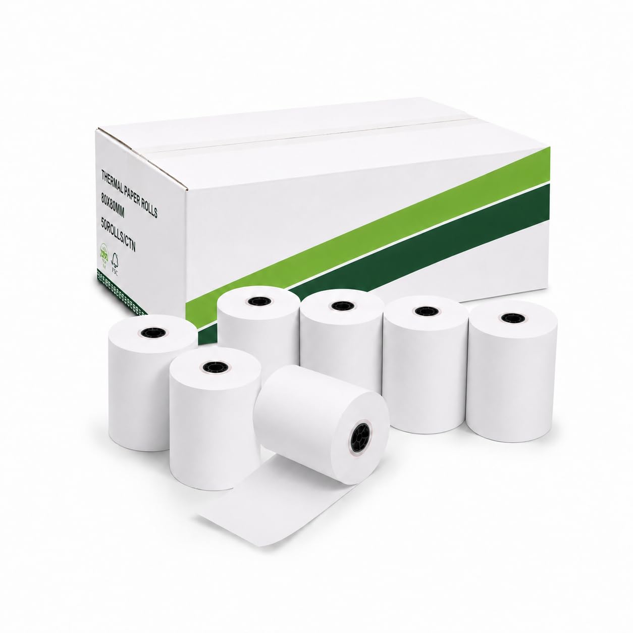 50 Thermorollen 80x80 mm, weiß, BPA-Frei | Bonrollen, Für Registrierkassen, Für Bondrucker, Für Kassensysteme, Handel und Gastronomie