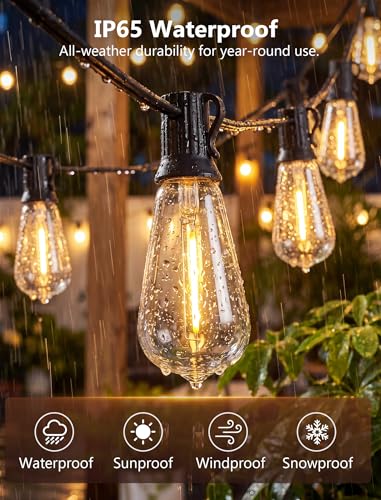 Image of 20FT ST40 LED Outdoor String Lights with 22 Shatterproof Vintage Edison Bulbs, Patio String Lights Waterproof for Backyard Porch Garden Balcony Party Bistro Decorations,2700K Warm White, Black Wire