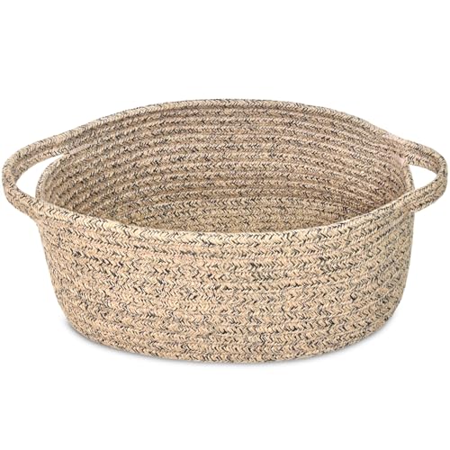 Image of ABenkle Small Basket with Handles, Boho Decorative Rope Woven Dog Cat Toy Storage Bin Shelf Storage Organizer, Easter Christmas Gift Basket, 12 inchx8 inchx5 inch