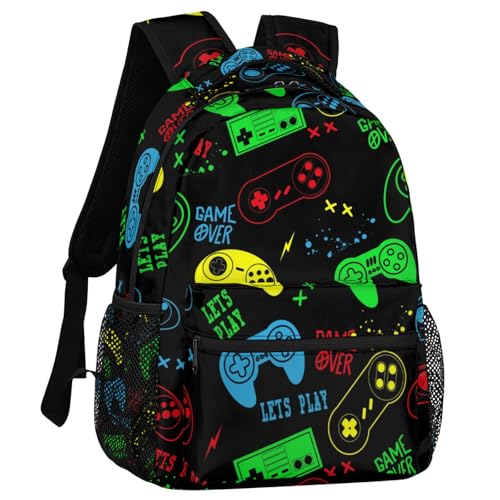 Kids Backpack for Boys Girls - School Bags for Primary Middle High School College Waterproof Casual Daypack Bookbag Lightweight Laptop Travel Backpack (Colorful Video Game)2