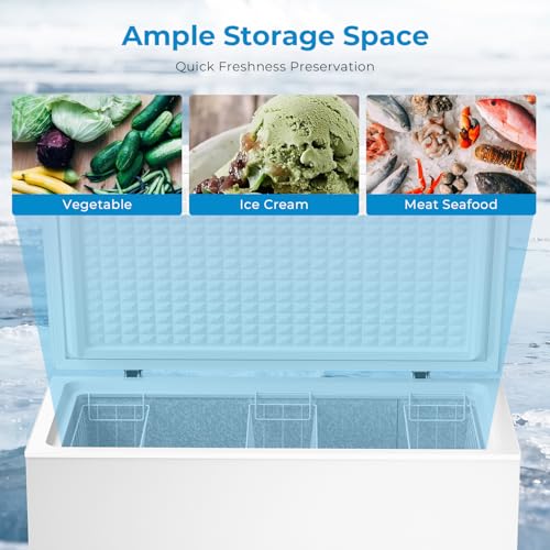 Image of Antarctic Star Chest Freezer 10.0 Cubic Feet Deep Freezer with 3 Baskets, Top Open Door Compact Freezer, Adjustable Temperature for Home Dorm, Bar, Basement, Kitchen, White