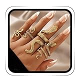 GRAEEN Vintage Snake Ring Knuckle Statement Rings Biker Stackable Ring Reptile Serpent Band Ring Halloween Ring Jewelry for Women (Style C)