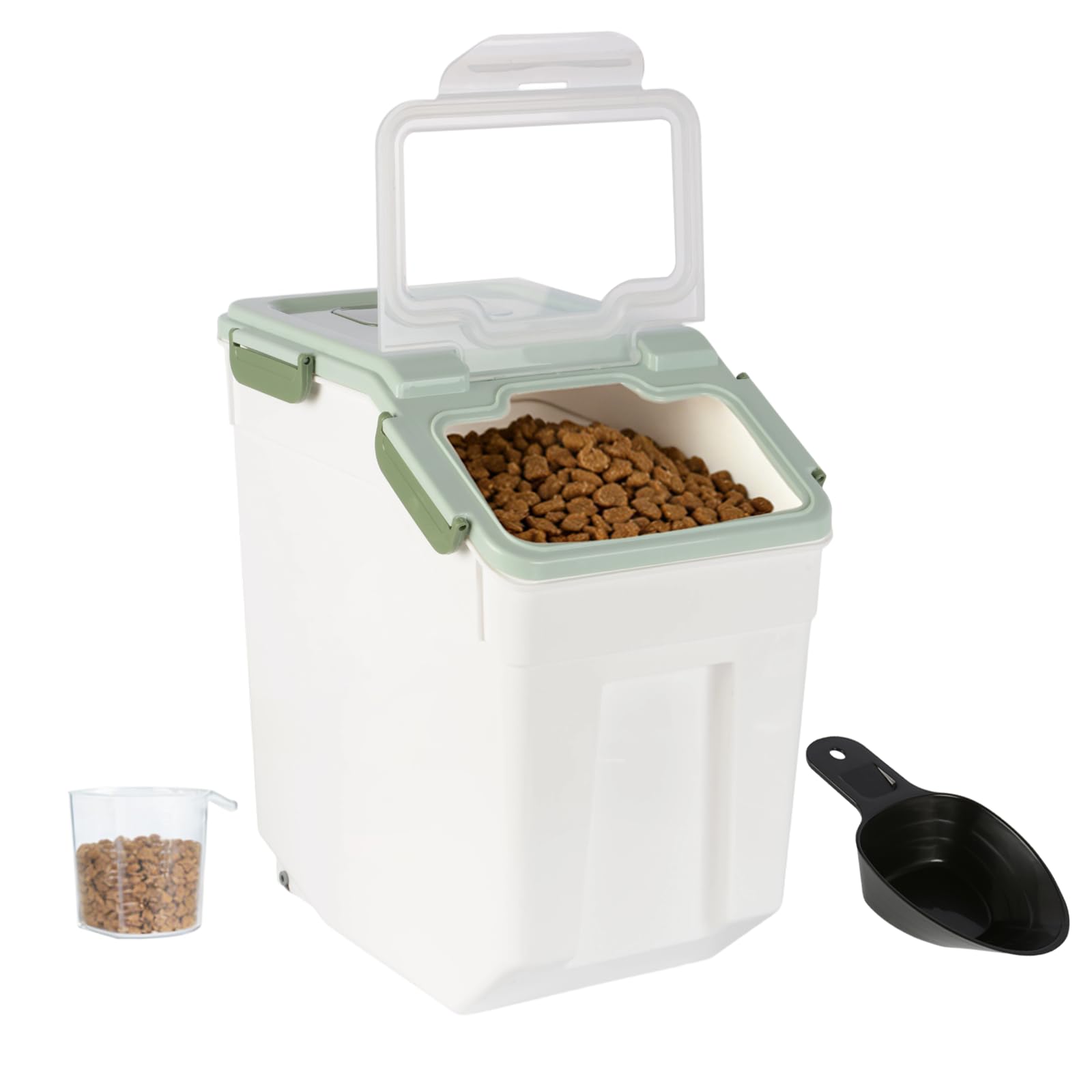 ANMOO Airtight 10KG Dog Food Storage Container, Large Pet Food Bin with Measuring Scoop & Wheels, Locking Lid, BPA-Free, for Dog Cat Food, Rice, Flour, Cereal, Grain๏ผGreen๏ผ