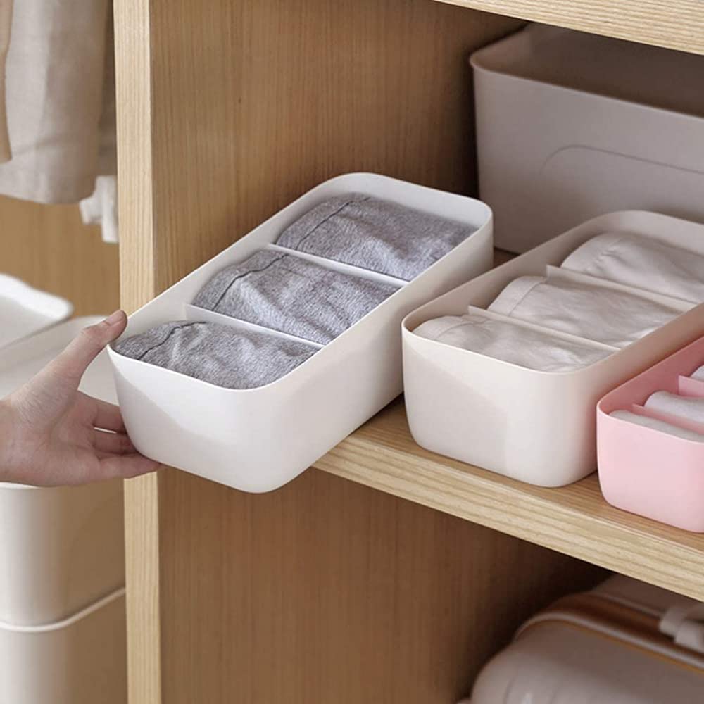 4 Pezzi 3 Scomparti Scatola Portaoggetti per Biancheria Intima Calze Cassetto Organizzatore Divisori Scatole Portaoggetti per Riporre Asciugamani Cravatte