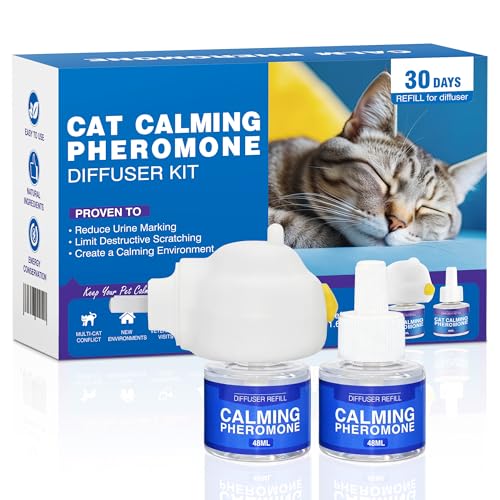 AYPEND Cat Pheromones Calming Diffuser, Stops Urinating Marking & Scratching, Reduce Fighting Spraying Cat Calming Diffuser, Drug-Free Formula for Anxious Cats, 1 Diffuser + 2 Refills Last 60 Days