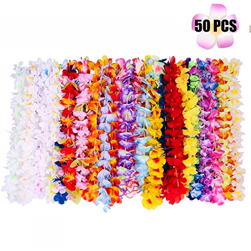 50 Pcs Hawaiian Leis Tropical Party Decorations Luau Party Supplies Moana Holiday Wedding Beach Birthday Garland