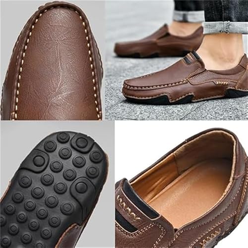 Men's Handmade Outdoor Comfort Loafers, Leather Flat Slip On Wide Toe Walking Shoes, Casual Business Work Shoes Driving Moccasins for Men3