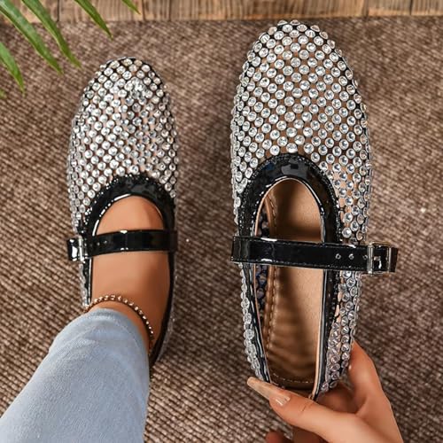 Rhinestone Mesh Ballet Flats for Women, Sparkly Ballet Flats with Buckle Strap, Crystals Mesh Flats for Women4