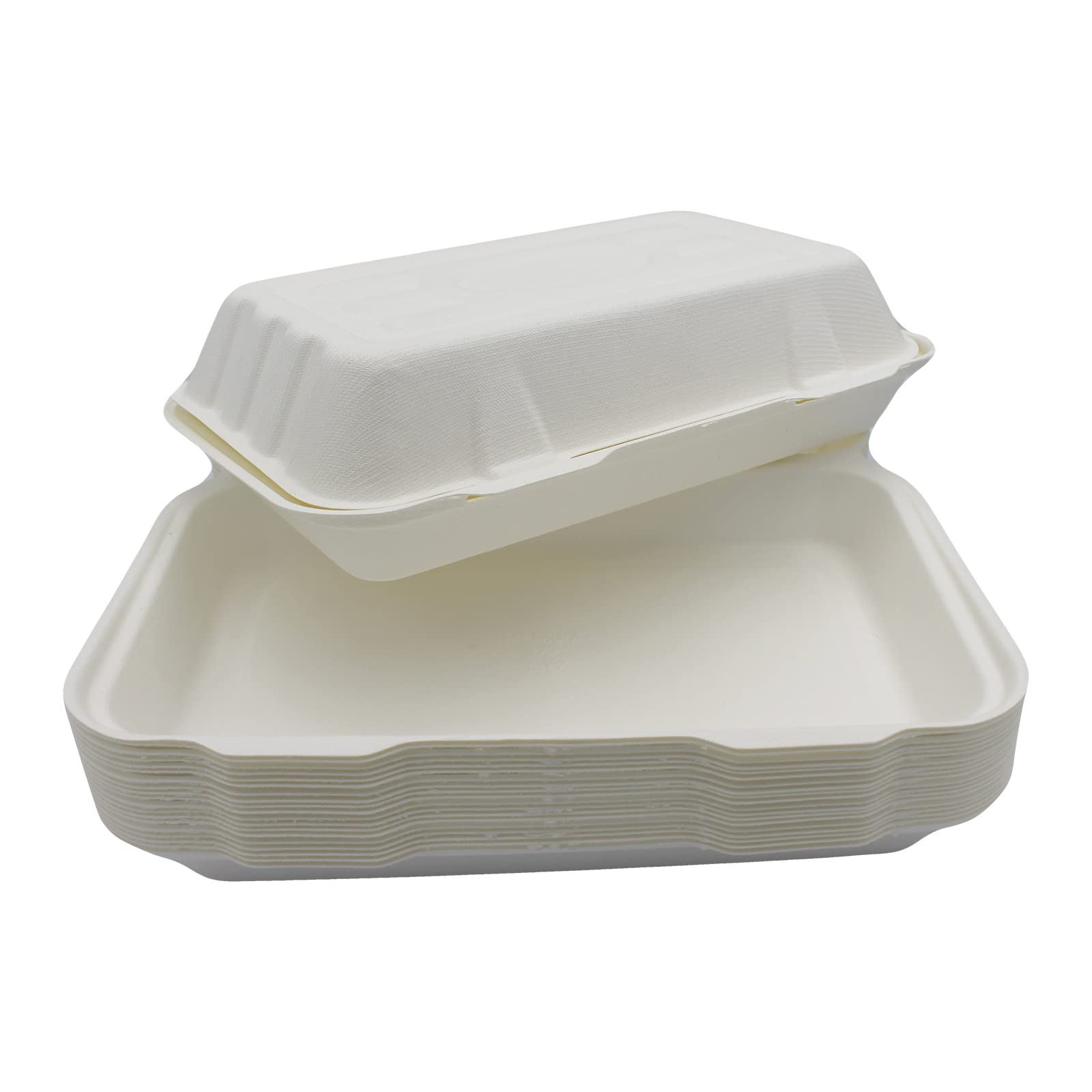 Sunrise Packaging White Fish & Chips Bagasse Meal Box, 10x6x2.5 inch, Recyclable Bagasse Box, Food-Grade, Tight Lid, Clamshell Box, Disposable Food Packing, 100