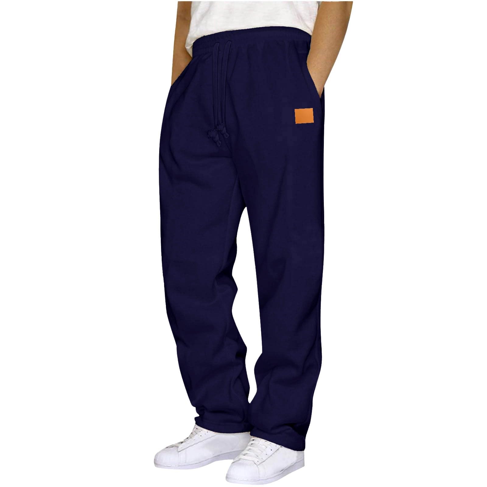 Mens Casual Sweatpant Drawstring Elastic Waist Joggers Casual Relaxed Fit Solid Color Workout Trousers with Pockets
