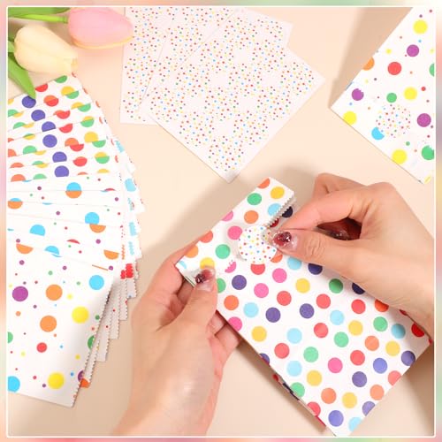 50 Stück Papiertüten Kindergeburtstag Klein, 18 x 9 x 5,5 cm Geschenktüten Klein mit 60 Aufkleber Regenbogen Punkte Mitgebsel Candy Tüten für Ostern Hochzeit Geburtstag Party