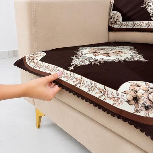 Image of Homerz Premium 'Luxe Series' Holland Velvet Sofa Cover | Smooth Finish | Anti-Skid Fleece Backing | Soft Touch Couch Protector for Living Room (Coffee, 1 Seater, Seat Cover with Backrest)