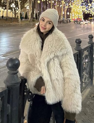 COZYPOIN Womens Faux Fur Jacket Fluffy Fur Coat Cropped Long Sleeve Lapel Button Down Fuzzy Winter Outerwear2