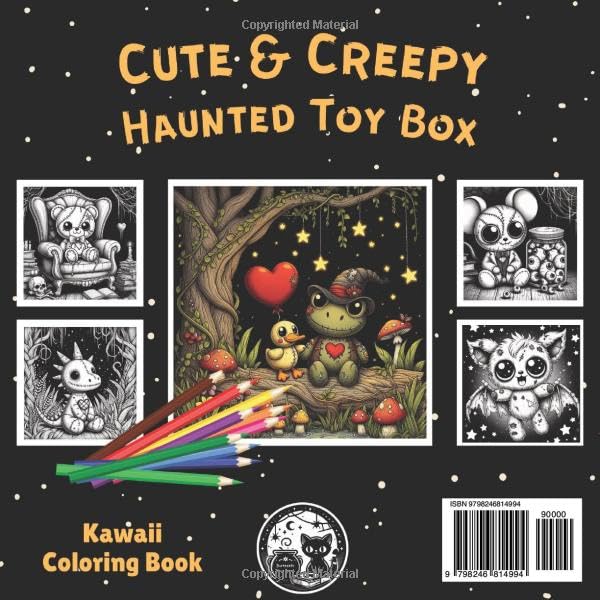 Cute & Creepy Haunted Toy Box Adorable Spooky Kawaii Coloring Book for Kids, Teens, and Adults: Gothic Coloring Pages with Black Background for Halloween Fun all year long (Cute and Creepy) image 3