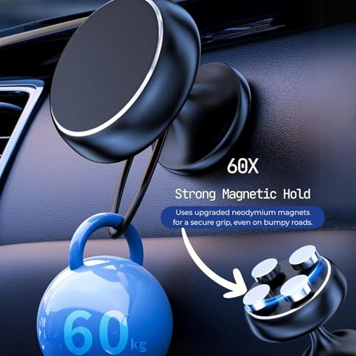 Image of Regor Magnetic Mobile Holder for Dashboard| Round Car Mount Stand with Strong Magnetic | 360 Adjustable Magnetic Cell Phone Holder | Compatible with All Smartphones iPhone Android - Black