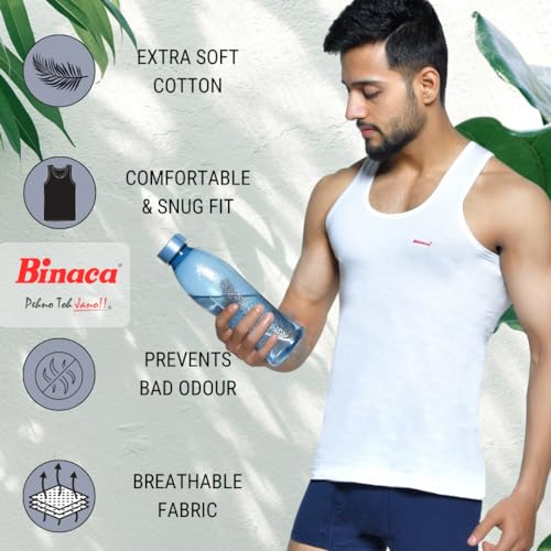 Image of Binaca Pears Sleeveless Vests for Men, Pack of 3 & 5 White Vests, Comfortable Cotton Inner Vest & Sando Baniyan for Gym & Sports