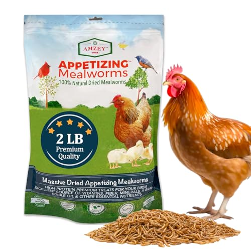 Amzey Dried Mealworms 2 LB, 100% Natural Meal Worms for Chicken &...