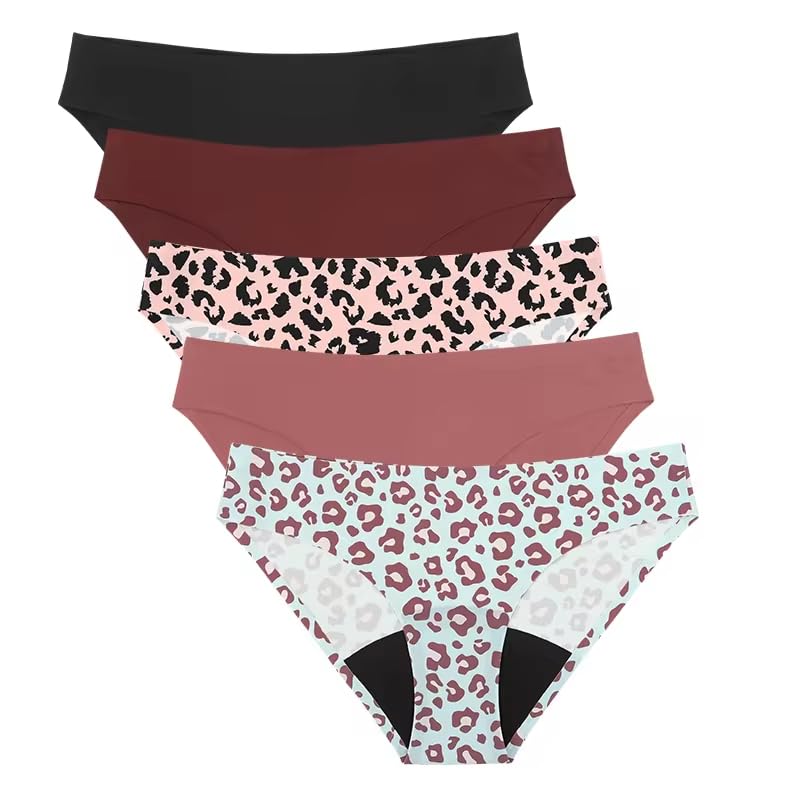Braguitas de Algodón para Mujer Cómodas para El Período para Adolescentes para Flujo Abundante Absorbentes Ropa Interior deportiva Paquete de 5 Paquete Múltiple Talla M