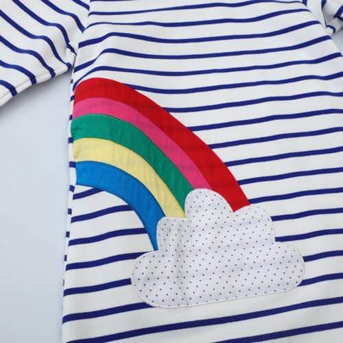 Image of Girls Cotton Long Sleeve Casual Cartoon Appliques Striped Jersey Dresses